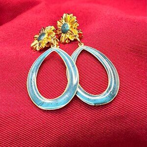 Berebi Signed Turquoise Colored Enamel Door Knocker Clip Earrings